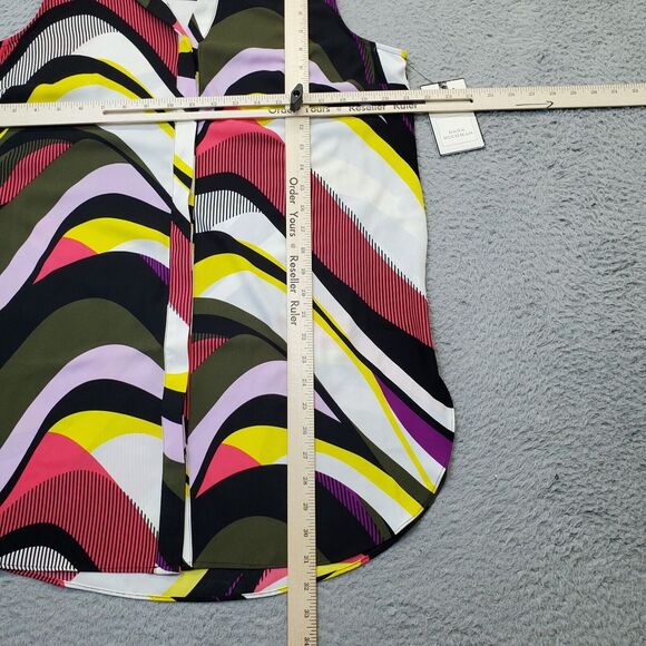 Dana Buchman Blouse Top Womens Large Multi Geometric Slit Collared Button Front - Picture 6 of 9